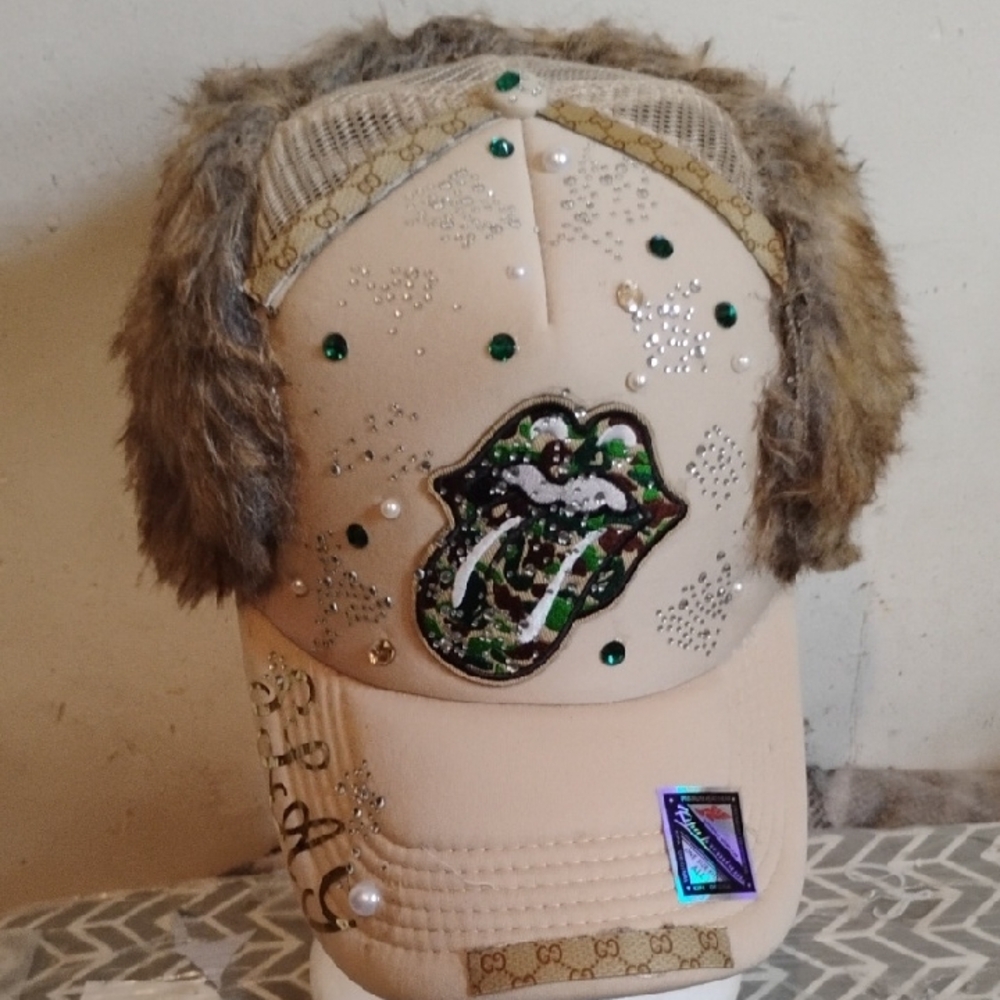 Stadium Athletics Beige and Green Embellished Hat